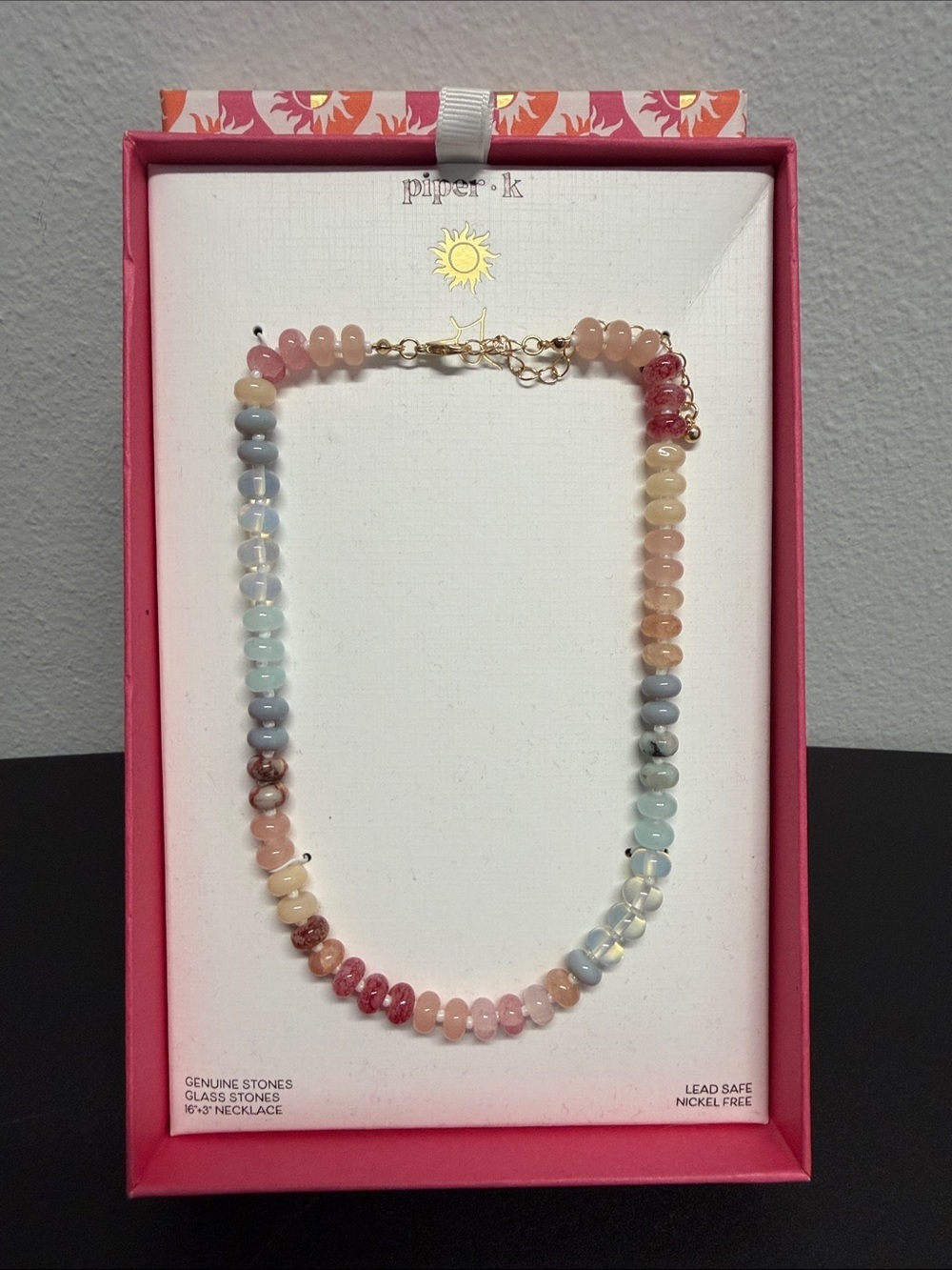 Piper K | Pastel Genuine Stone Beaded Choker Necklace ~ Gold Accent Coastal Boho - Picture 3 of 9